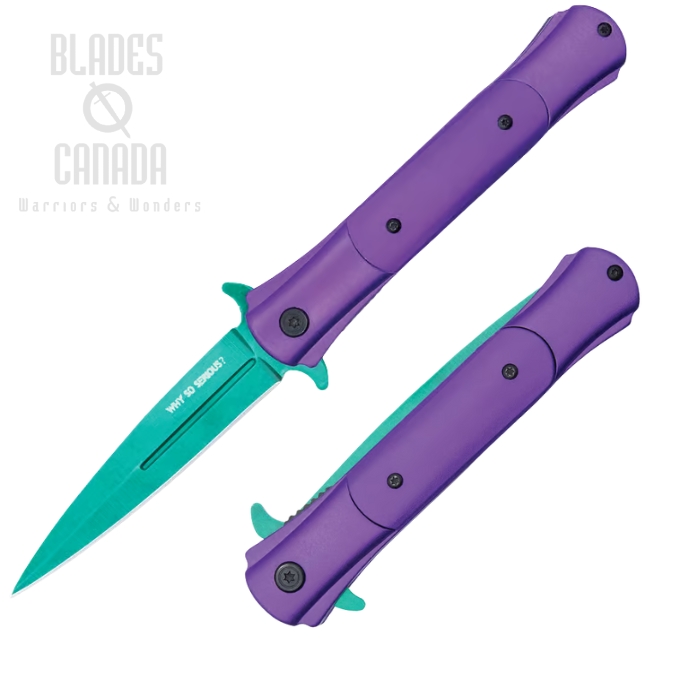 Joker Stiletto Flipper Folding Knife, Assisted Opening, Stainless Green, Aluminium Purple, BK5949